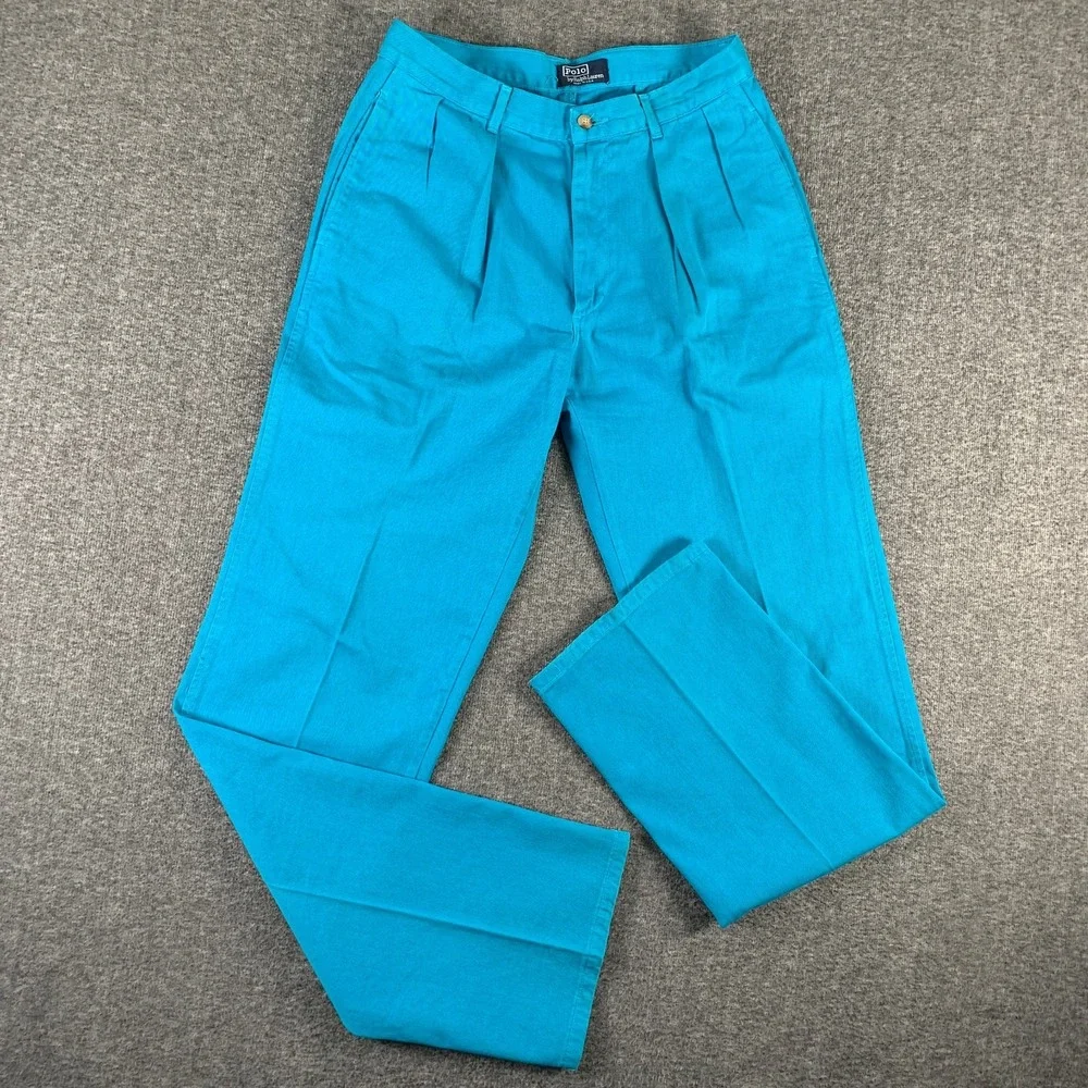 Vintage Polo Ralph Lauren Double Pleat Pants Men 31x35 Blue Old Money 90's USA